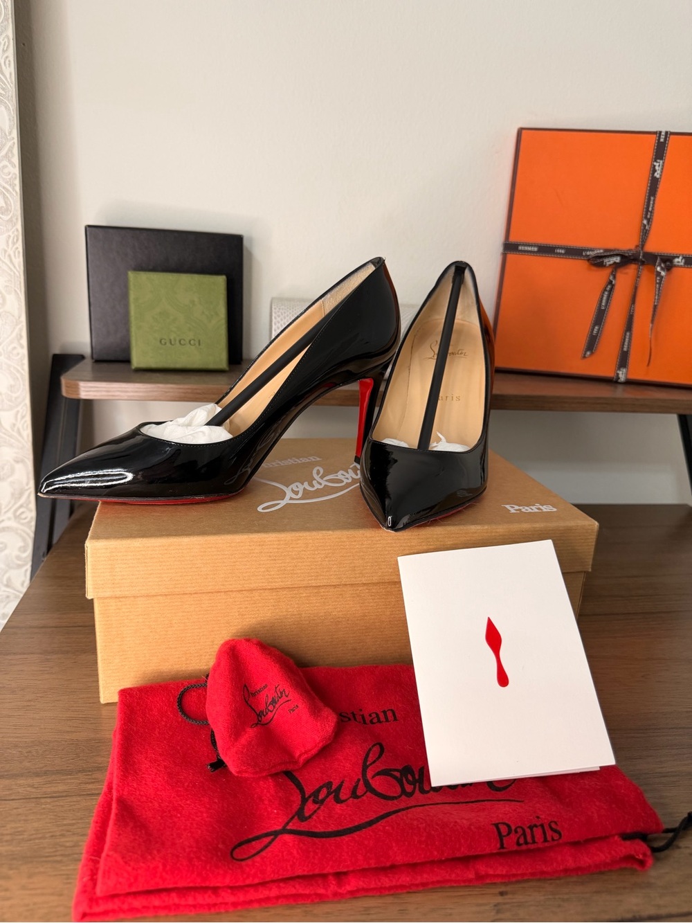 AUTHENTIC - Christian Louboutin Black Patent Pigalle 85mm Size 37.5